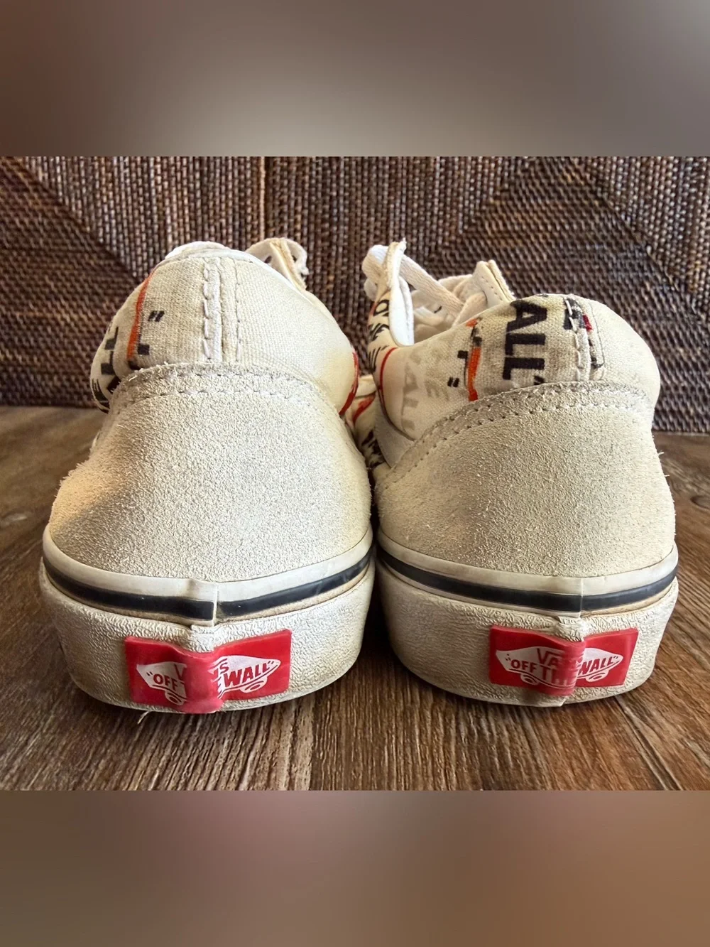 Vans White Canvas Low-Top Sneakers with Red & Black Graphic Accents